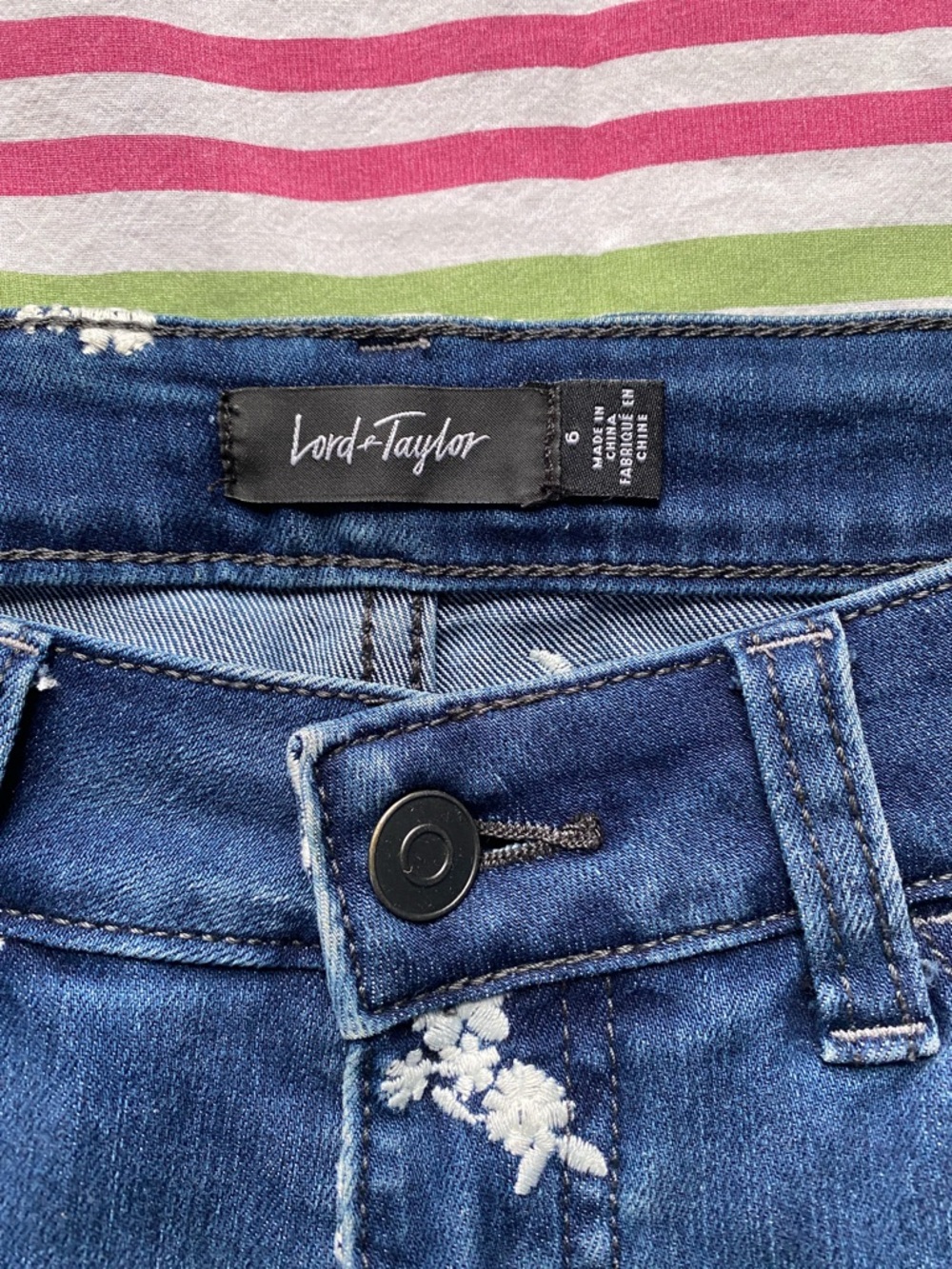Lord & Taylor Dark Blue Embroidered Straight Leg Jeans - Picture 2 of 10